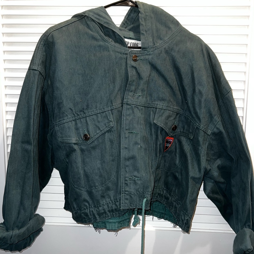 Zipcode Oversized Raw Hem Green Denim Jacket